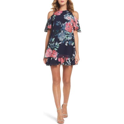 Eliza J Tiered Chiffon Shift Dress, Blue