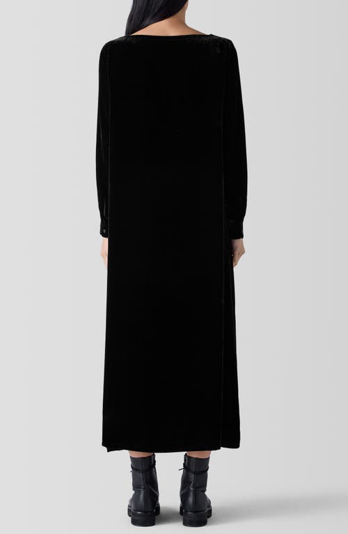 Shop Eileen Fisher Bateau Neck Long Sleeve Velvet Maxi Dress In Black