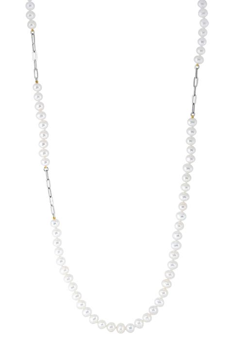 Sterling Silver & 14K Gold 6.5–7mm Freshwater Pearl Long Necklace