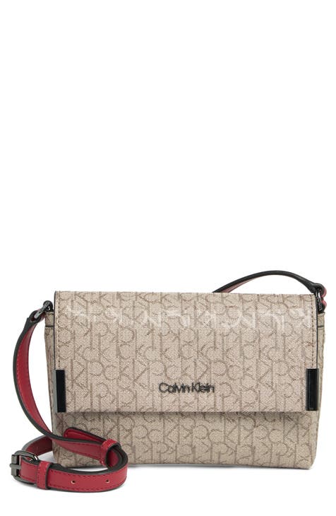 Calvin Klein Signature Print Beige Crossbody Bag
