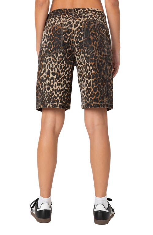 Edikted Low Rise Denim Bermuda Shorts In Leopard