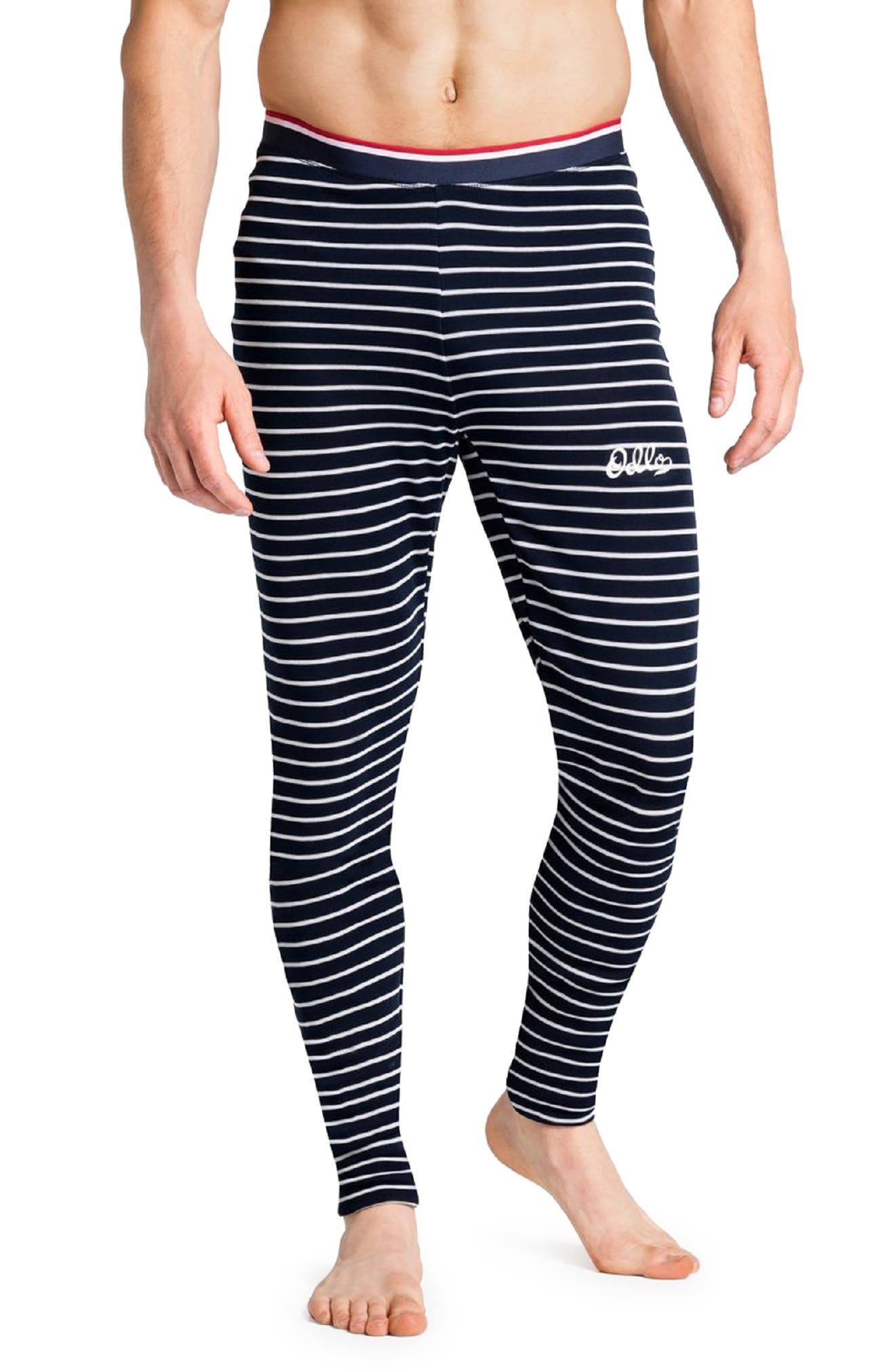 Odlo Originals Eco Stripe Base Layer Bottoms in Dark Sapphire/Silver Grey at Nor