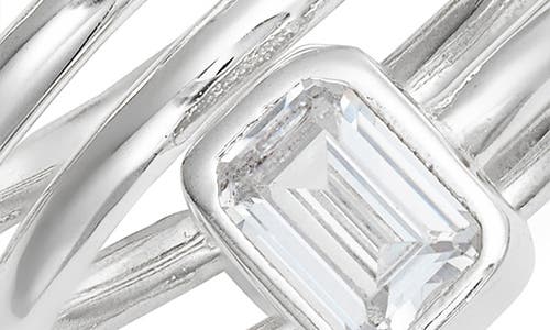 Shymi Emerald Cut Spiral Statement Ring In Silver/white