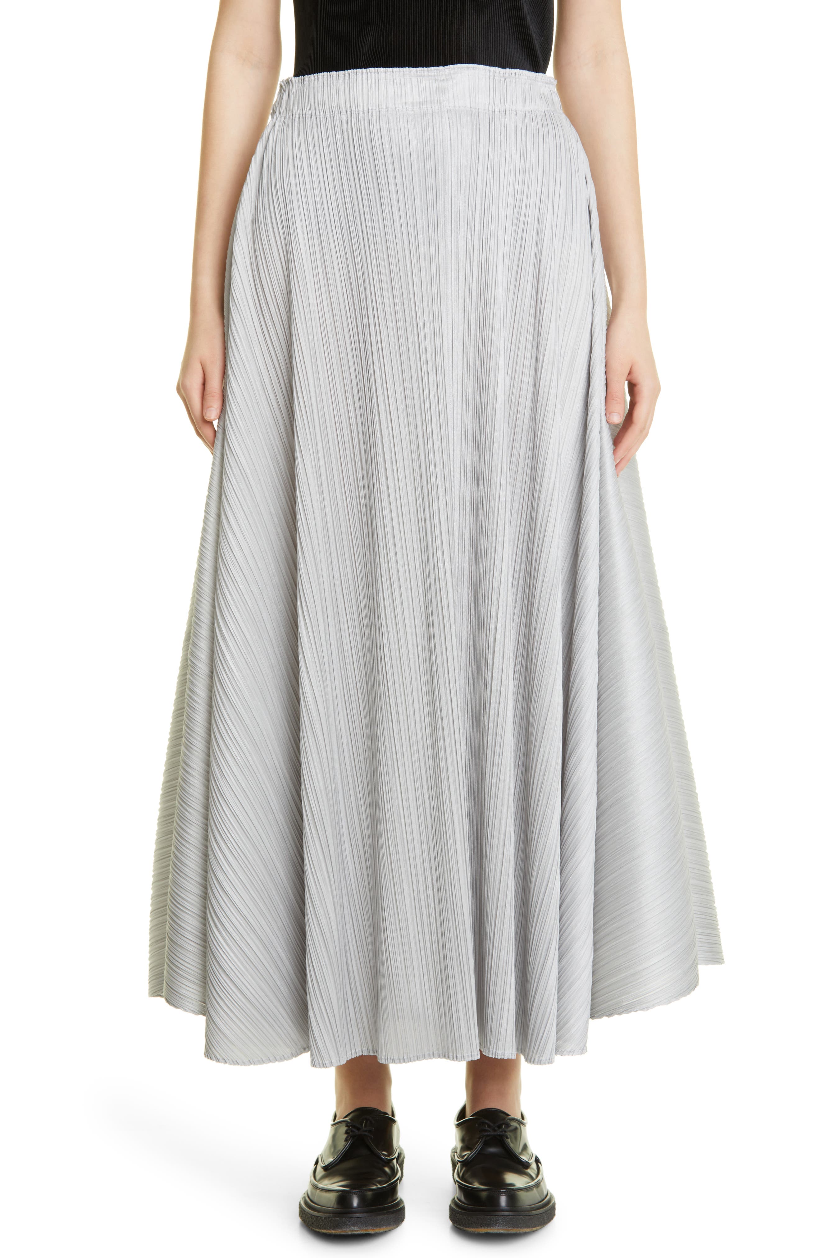 Pleats Please Issey Miyake Luster Pleated Maxi Skirt in Grey