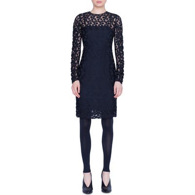 Akris Punto Signature Dot Long Sleeve Tulle Dress, Black
