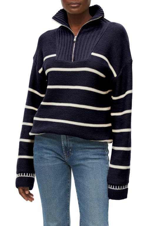 Michael Stars Emelie Stripe Quarter Zip Sweater in Admiral
