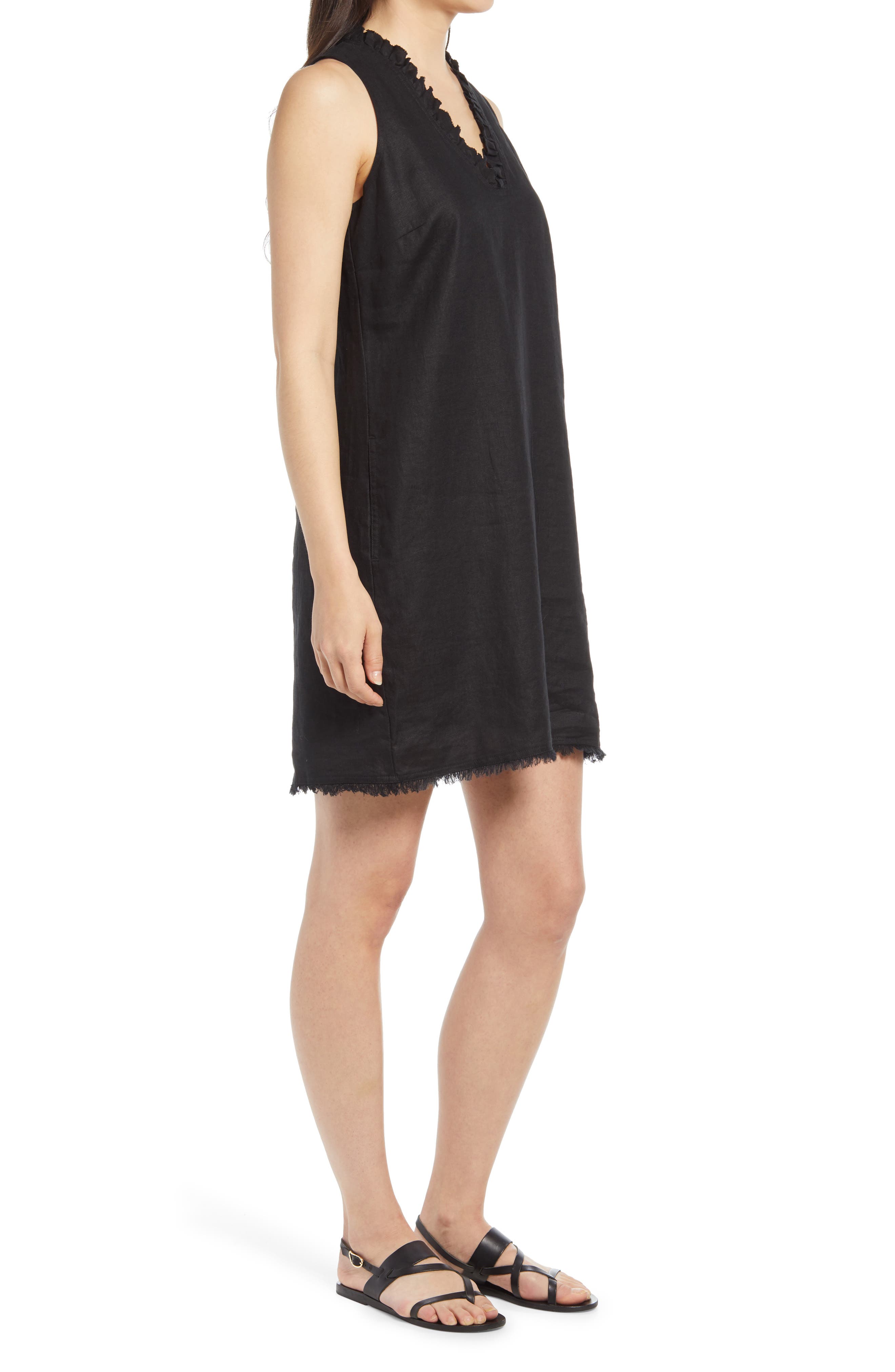 knee length dresses for ladies Tommy Bahama Two Palms Short Sleeve Black Linen Collared Dress