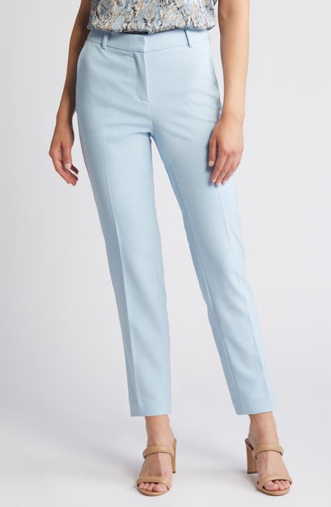 Blue stretch flat-front Women Dress Pants
