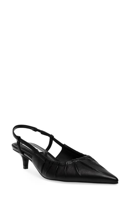 Syrie Kitten Heel Slingback Pointed Toe Pump in Black Leather