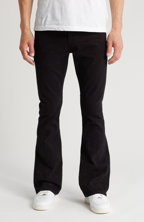 PURPLE BRAND Crystal Flamed Flare Leg Jeans Black at Nordstrom,