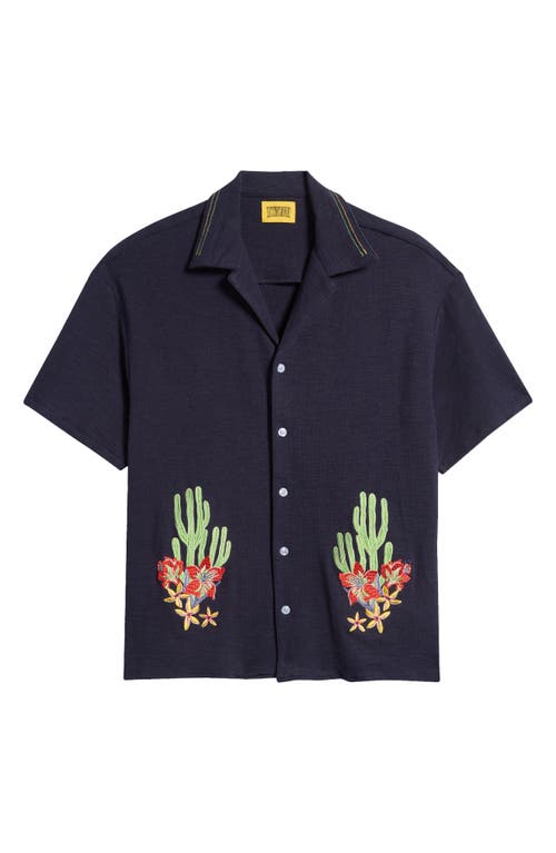 Shop Diet Starts Monday Cactus Floral Embroidered Camp Shirt In Navy