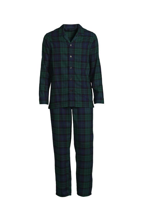 Shop Lands' End Flannel Pajama Set In Evergreen Blackwatch Plaid