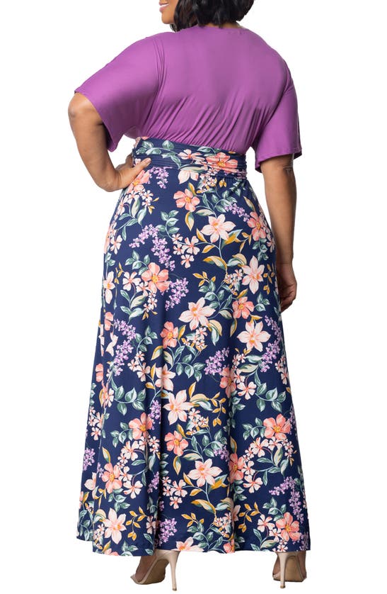 Shop Kiyonna Havana Mixed Media Floral Maxi Dress In Navy Blossom Print