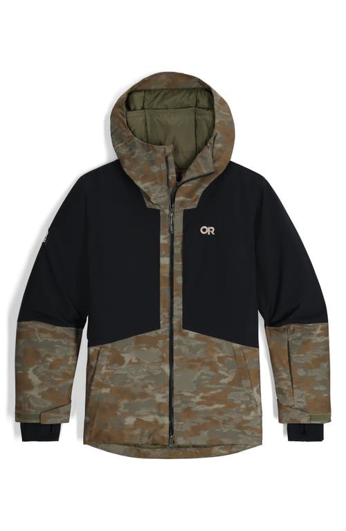 Shop Outdoor Research Snowcrew Waterproof Hooded Ski Jacket In Ranger Green Camo/black