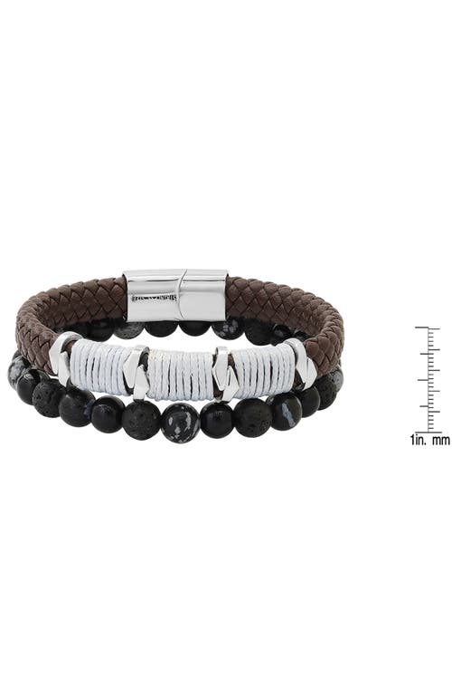 Shop Hmy Jewelry Bead And Leather Bracelet In Brown/gray/metallic