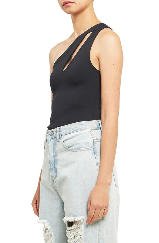 Shop Grey Lab Cutout One-shoulder Bodysuit In Black