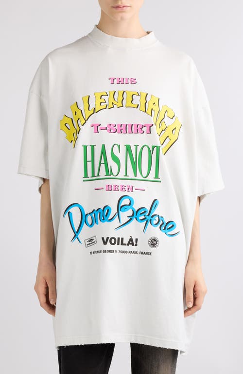 Shop Balenciaga Oversize Cotton Graphic T-shirt In Dirty White