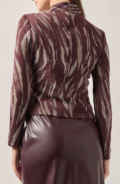 Misook Cutout Jacquard Mock Neck Knit Top In Mahogany Macchiato New Ivory