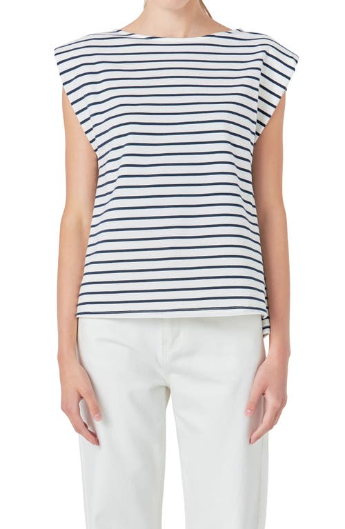 Shop Grey Lab Stripe Padded Shoulder Muscle T-shirt In Off White/navy