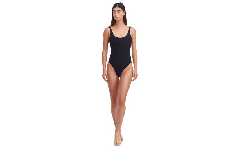 Au Naturel By Gottex Solid Textured Scoop Neck One Piece Swimsuit With Low U Back In Black
