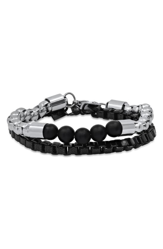 Hmy Jewelry Beaded Stainless Steel Bracelet Duo In Black