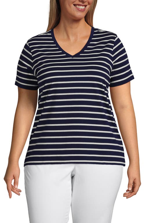 Lands' End Plus Size Relaxed Supima Cotton V-neck T-shirt In Deep Sea Navy Breton Stripe