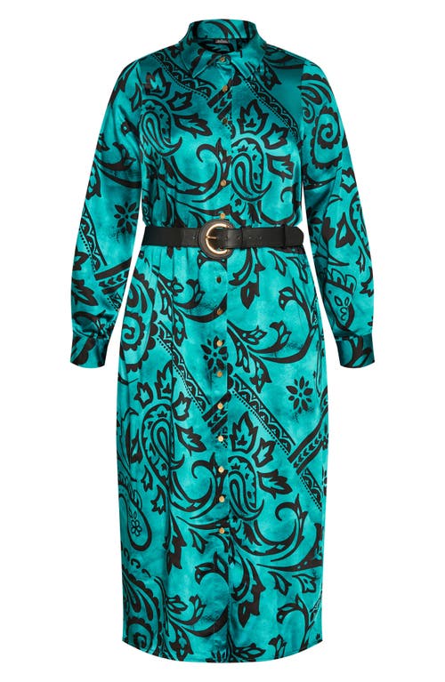 Shop City Chic Sienna Paisley Print Long Sleeve Shirtdress In Peacock Paisley