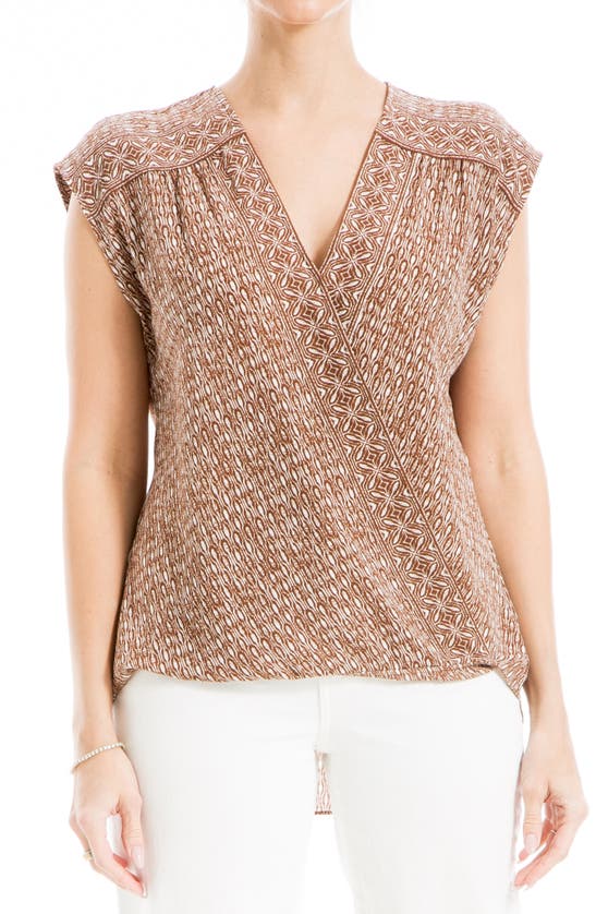 Max Studio Cap Sleeve High-low Blouse In Chestnut/ Cream