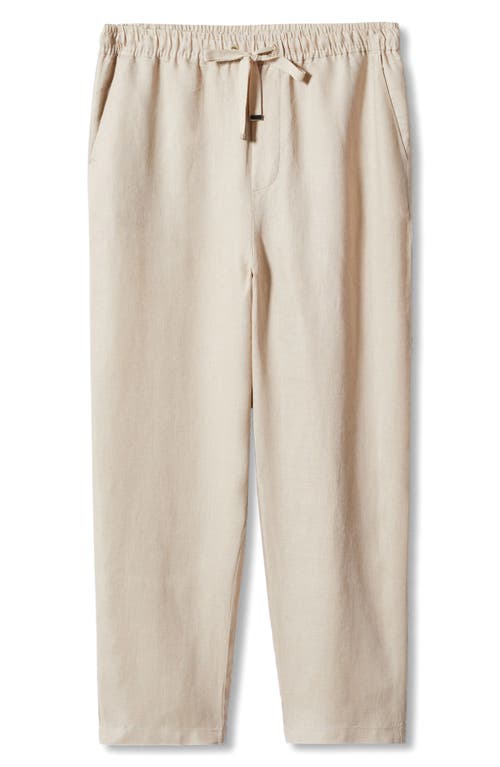 Mango Drawstring Linen Pants In Light/pastel Grey
