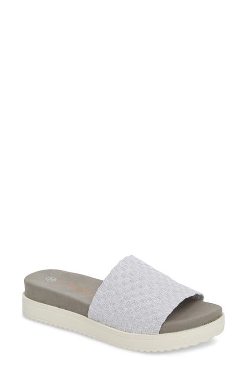 bernie mev. Capri Slide Sandal in White Shimmer Fabric