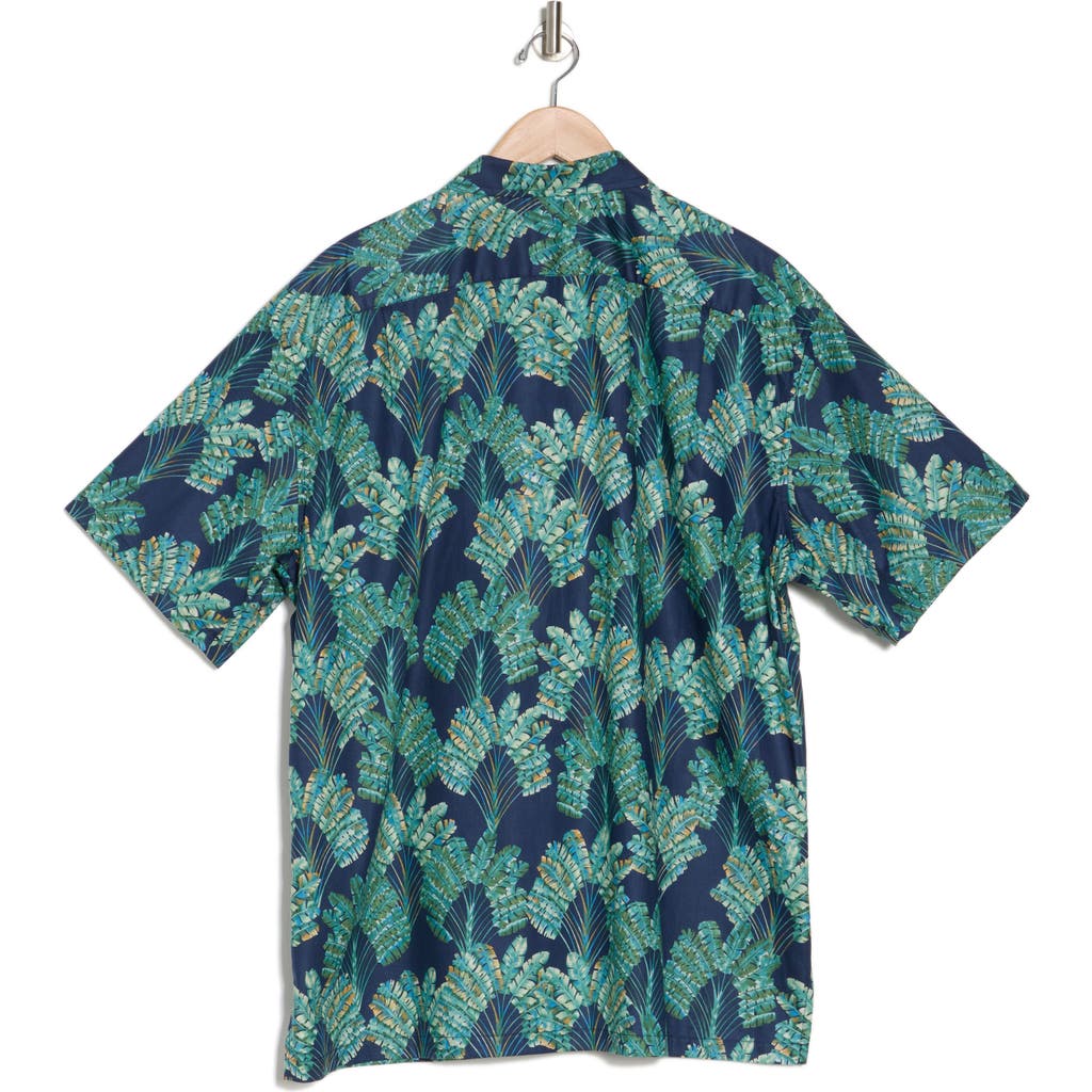 Shop Tori Richard Tied Together Tropical Print Short Sleeve Button-up Shirt In Elec.blue