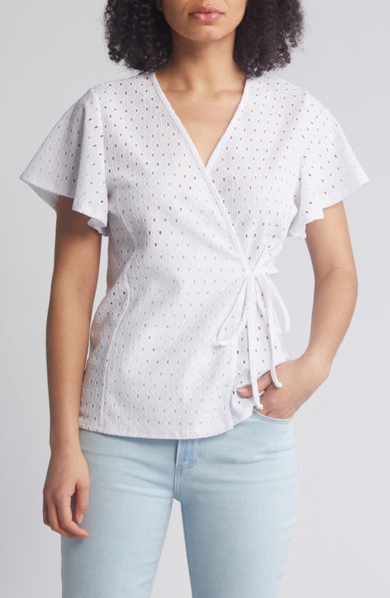 Shop Loveappella Eyelet Wrap Top In White