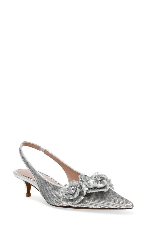 Betsey Johnson Aurorra Slingback Pointed Toe Kitten Heel Pump in Silver 