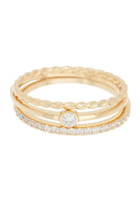 14K Yellow Gold Plated CZ Stacking Ring - Set of 3