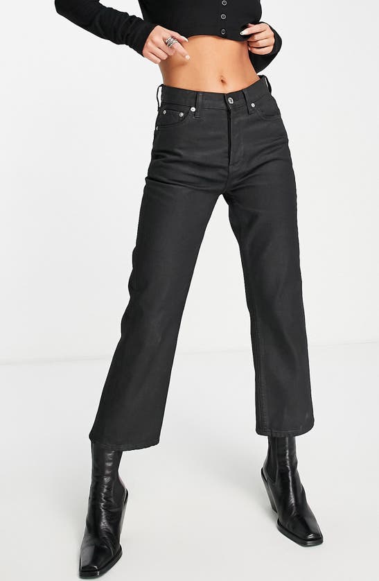 Topshop Dree Coated Ankle Crop Jeans In Black