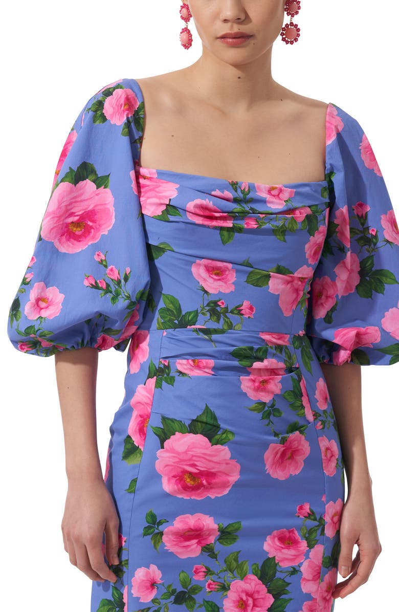 Carolina Herrera Floral Print Puff Sleeve Stretch Cotton Dress | Nordstrom