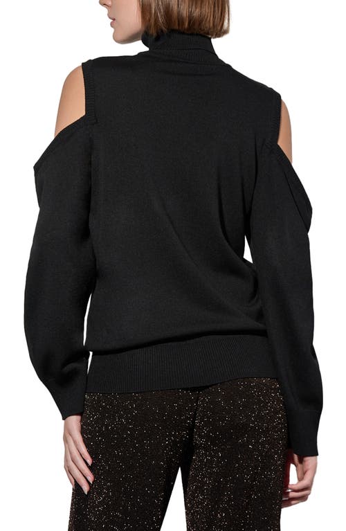 Shop Ming Wang Embellished Cold Shoulder Turtleneck Sweater In Black/gold