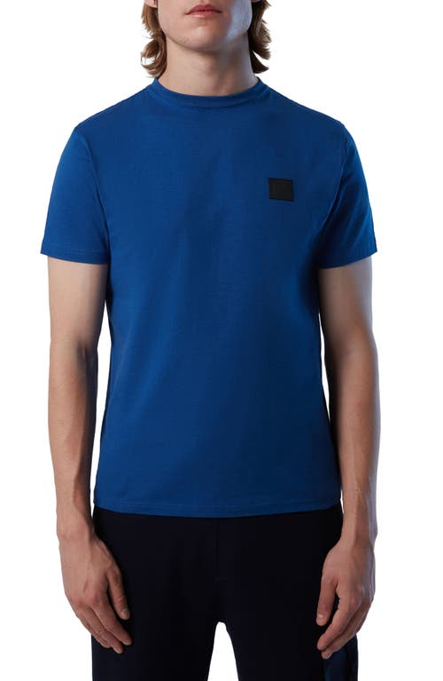 Logo Embroidered Cotton Stretch Jersey T-Shirt in Ocean Blue