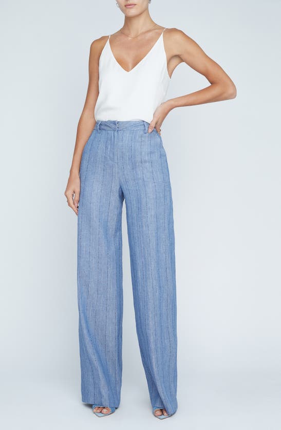 Shop L Agence Livvy Pinstripe Straight Leg Trousers In Slate Blue Pinstripe