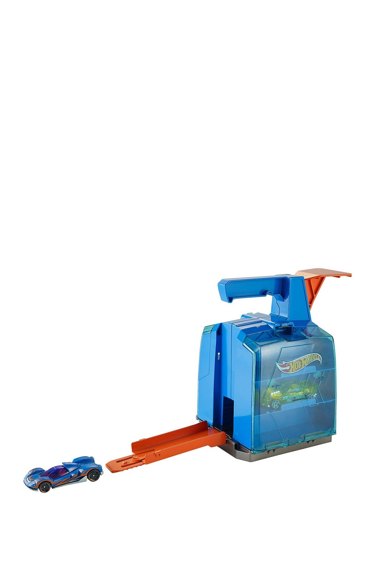 hot wheels track builder display launcher with 2 vehicles