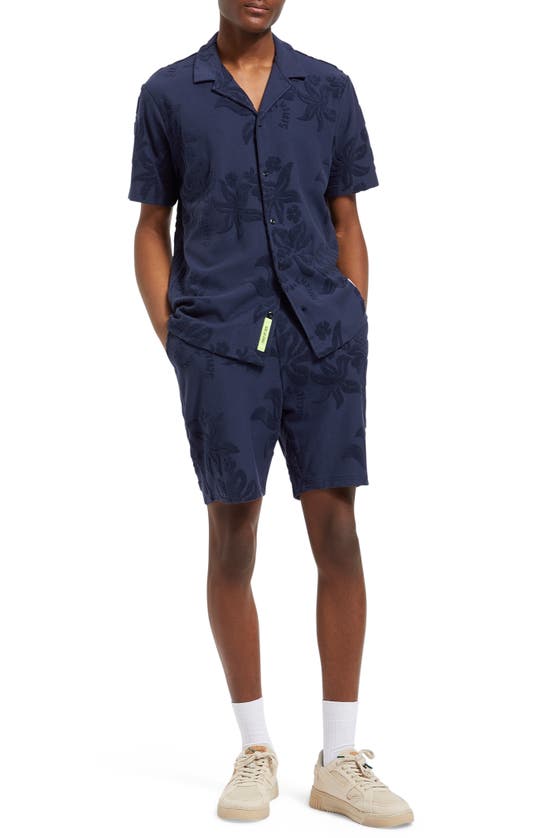 Shop Scotch & Soda Jacquard Terry Cloth Shorts In Navy Blue