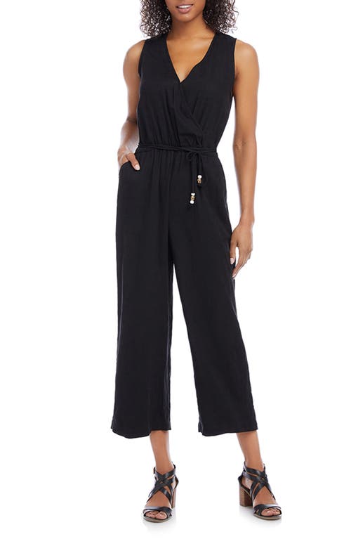 Sleeveless Linen Blend Crop Jumpsuit in Black
