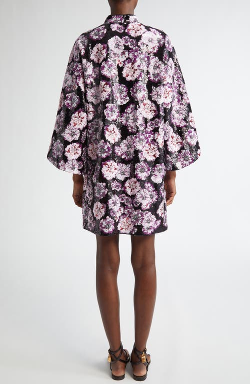 La Vie Style House Floral Burst Sequin Cover-up Minidress In Black/purple