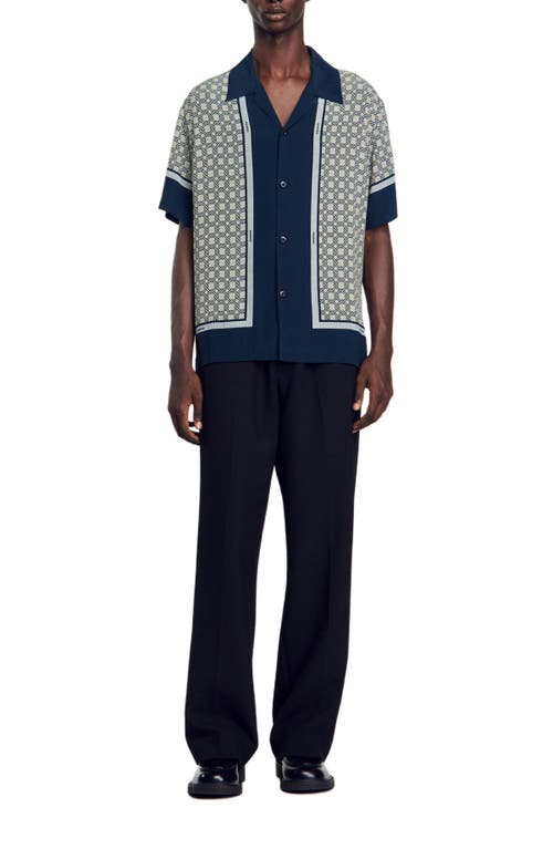 Sandro Fence Short Sleeve Shirt In Dark Blue