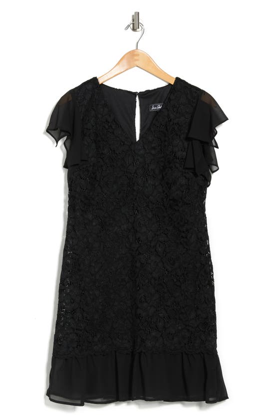 Sam Edelman Flutter Sleeve Lace & Chiffon Dress In Black