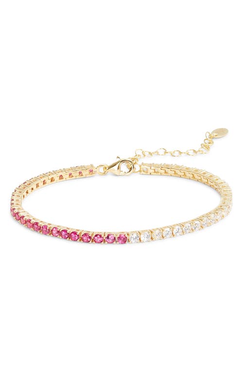 Shymi Half & Half Cubic Zirconia Tennis Bracelet In Gold/hot Pink And White