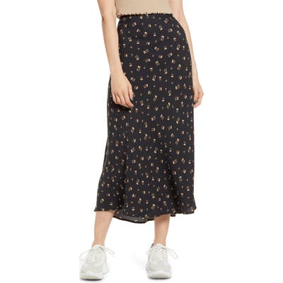 Love, Fire Print Midi Skirt, Black