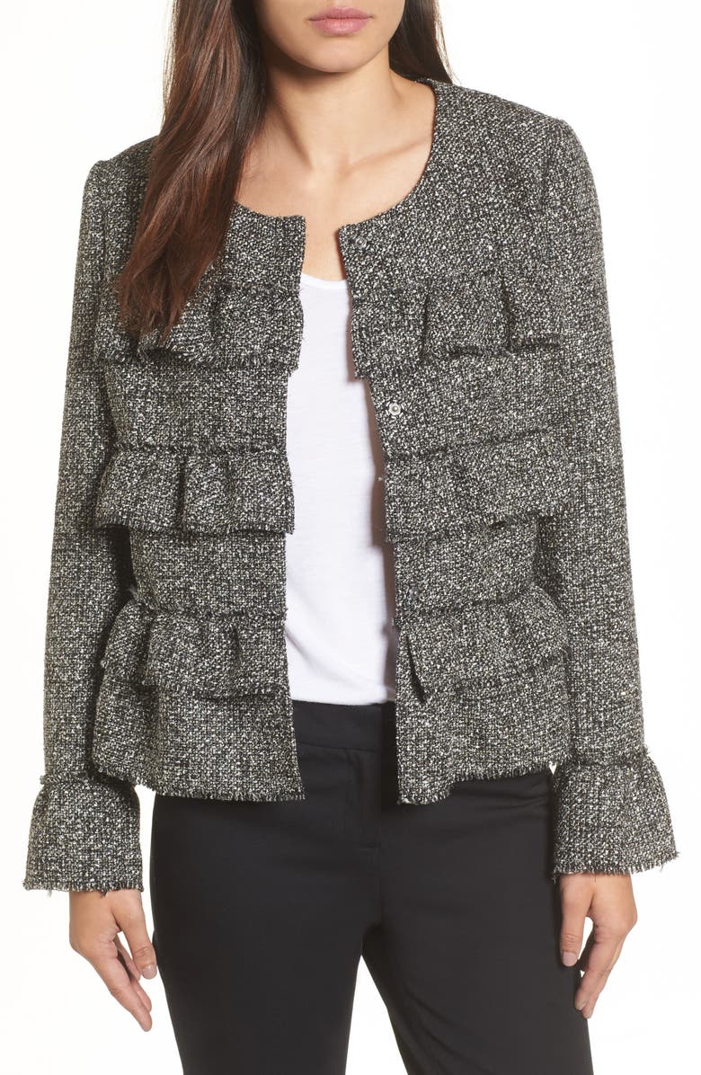 Halogen® Ruffle Detail Tweed Jacket (Regular & Petite) | Nordstrom