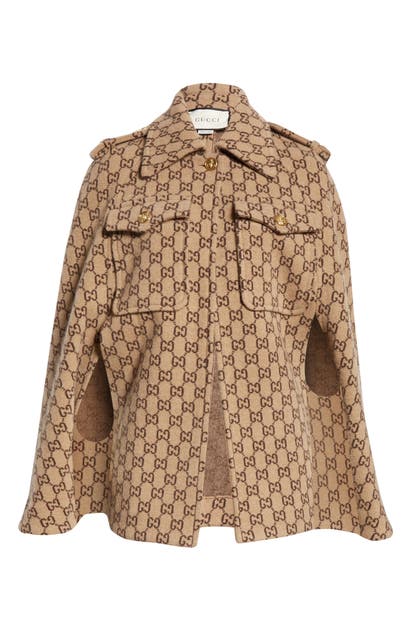 GUCCI DOUBLE G MONOGRAM WOOL CAPE,610488XKA5U
