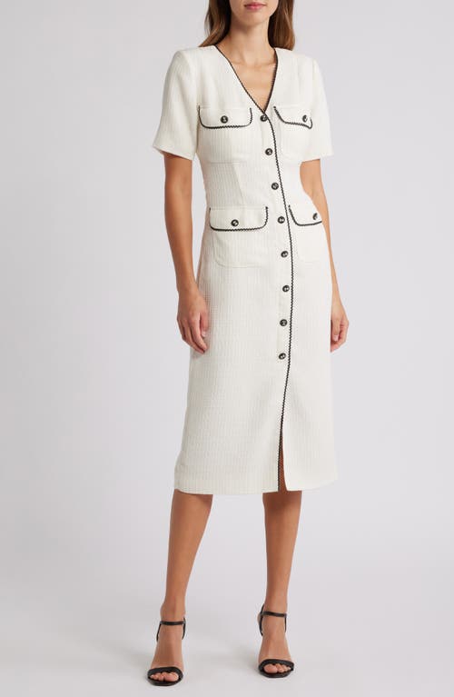 Shop Zoe And Claire Pocket Tweed Midi Dress In Off White